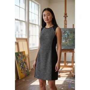 Eileen Fisher Black White Tweed Colorblock Shift Dress Small Back Zip